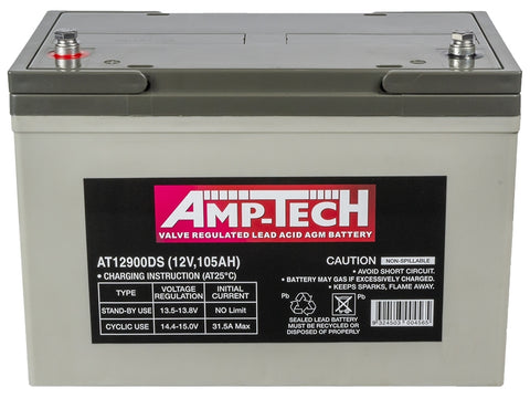 AMPTECH AT12900DS / AT12900DSP AGM DEEP CYCLE 105 AH 12 MONTH WARRANTY BATTERY