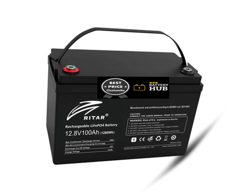 RITAR RECHARGEABLE R-LFP12.8V100AH 1280WH LITHIUM LIFEPO4 BATTERY.