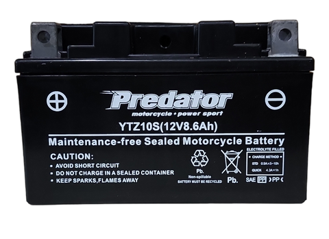 PREDATOR YTZ10S / STZ10S 190 CCA AGM PREMIUM MOTORCYCLE BATTERY 1YEAR WARRENTY.