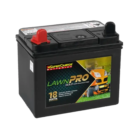 SUPERCHARGE MFU1 GOLDPLUS LAWN CARE 18 MONTH WARRANTY BATTERY.