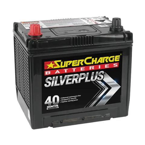 SUPERCHARGE SILVERPLUS SMF55D23R JAPANESE AUTOMOTIVE 530 CCA 40 MONTH WARRANTY BATTERY.