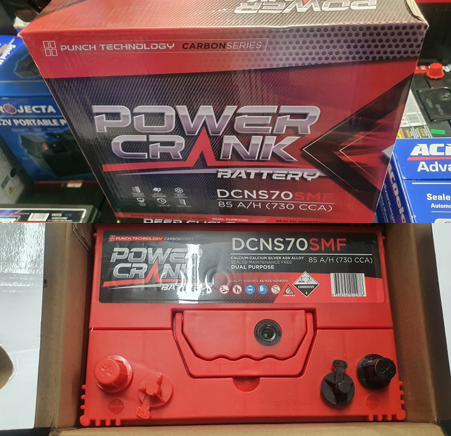 POWER CRANK  DCNS70SMF DUAL PURPOSE CARBON SERIES 24 MONTH WARRANTY BATTERY.