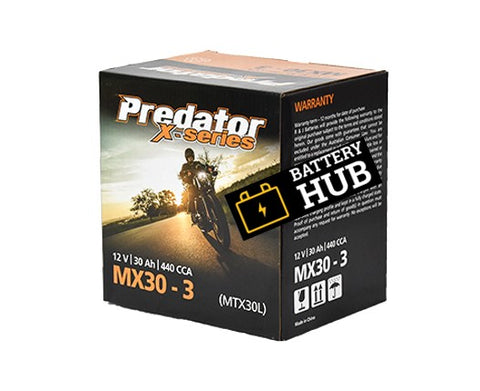 PREDATOR MX30-3 X-SERIES 12 MONTH WARRANTY MOTORCYCLE / JETSKI BATTERY.