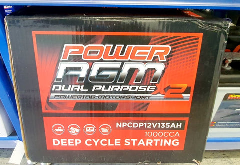 POWER AGM NPCDP12V135AH DUAL PURPOSE 1000 CCA 24 MONTH WARRANTY BATTERY.