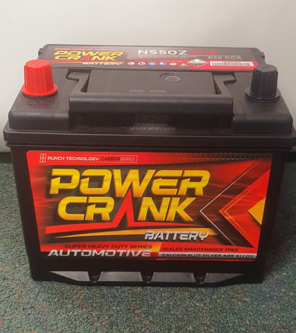 POWER CRANK NS50Z SMF MAINTENANCE FREE 12V 620 CCA 2 YEARS WARRANTY BATTERY.