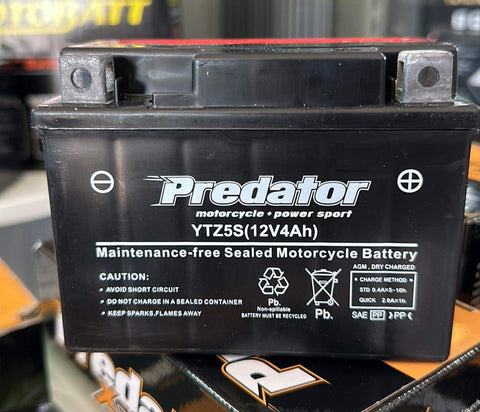 PREDATOR YTZ5S-12 MONTH WARRANTY MOTORCYCLE BATTERY.